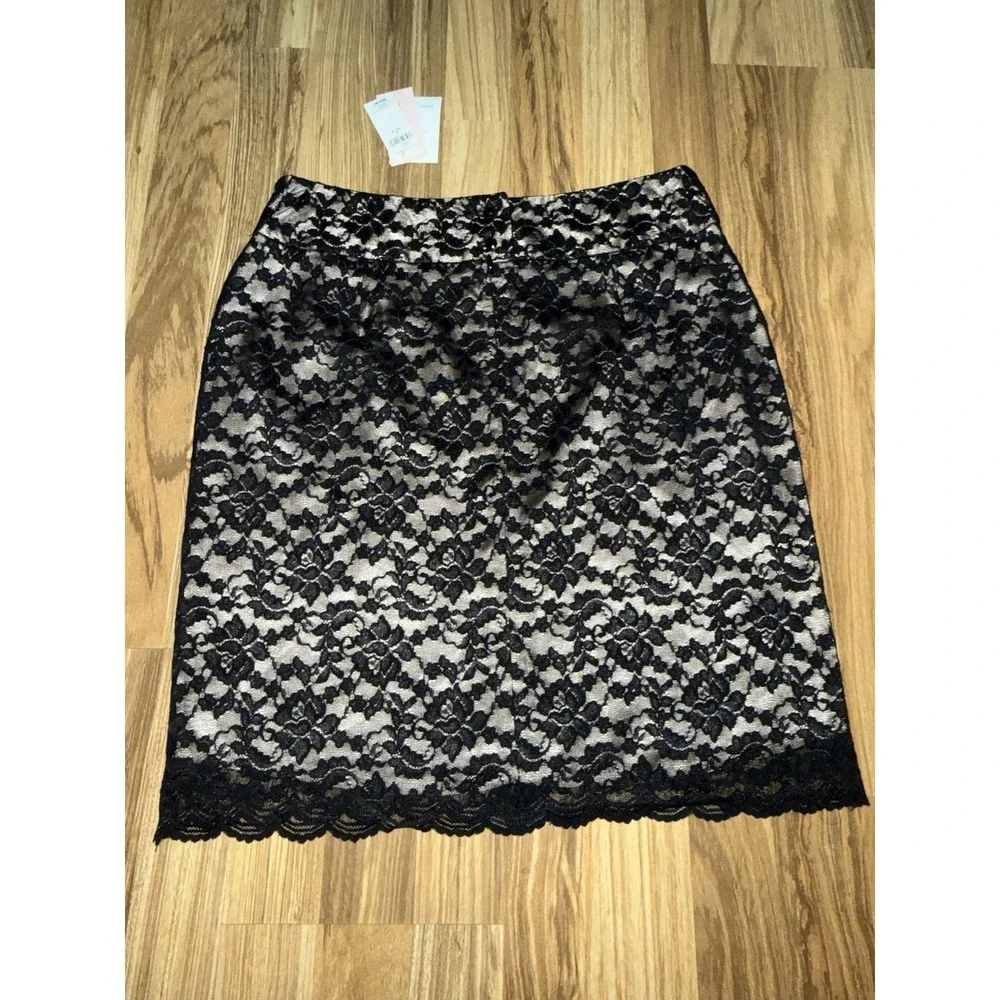 Banana Republic New‎ 8P Black Lace Overlay Pencil Skirt Lined Short Party Shiny